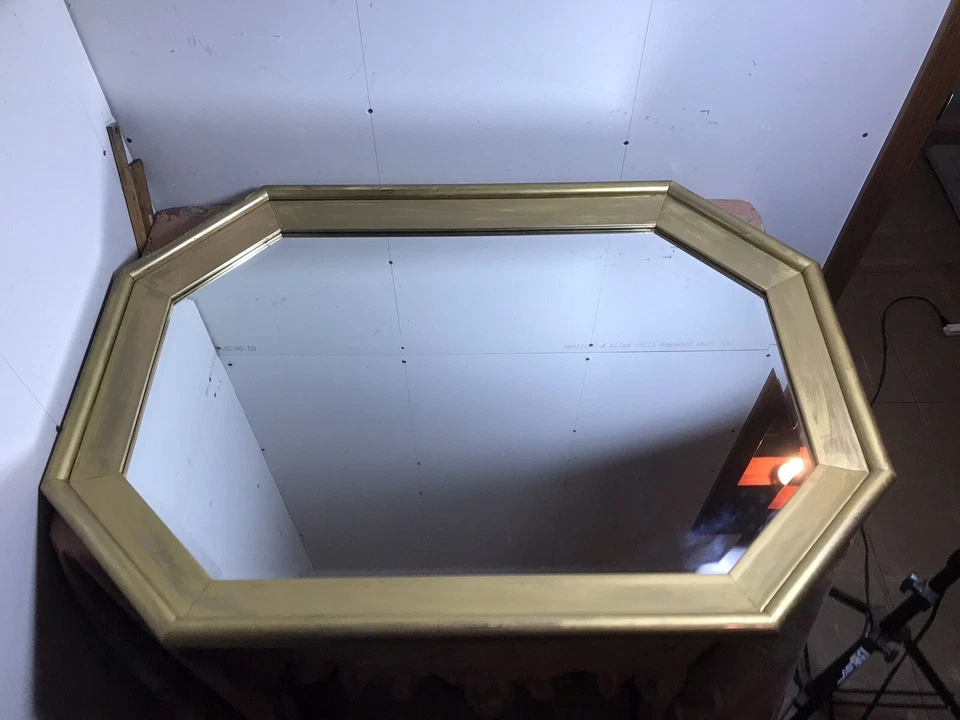 VTG LARGE ETHAN ALLEN GOLD 8 SIDED WALL BEVELED MIRROR 29 3/4 X 41 7/8 X 3/4”  - Image 1 of 4