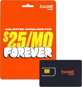 Boost Mobile SIM Kit | 25 USD/mies Forever Unlimited Plan z Auto-Pay | Nieograniczony - Zdjęcie 1 z 8
