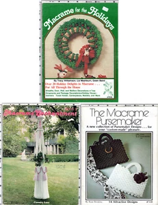 3pc LOT ©1970s & 80 Macramé Project Booklets Christmas Home Decor Purses - Picture 1 of 9