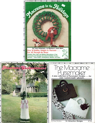 3pc LOT ©1970s & 80 Macramé Project Booklets Christmas Home Decor Purses - Image 1 of 4