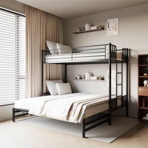 Twin over Twin Size Metal Bunk Bed Detachable with Pull-out Bed & Ladder,Black - Picture 1 of 13