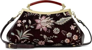 Patricia Nash Velvet Jacquard Kelmscott Frame Crossbody Satchel Burgundy NWT! - Picture 1 of 15