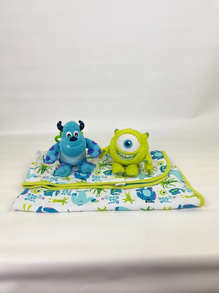 Disney Baby Monsters Inc Baby Blanket Pixar Cotton 28”x28 Sulley Mike Plush - Image 1 of 4