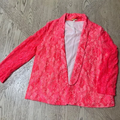 Chaqueta Blazer Gianni Bini Para Mujer Talla Pequeña Neón Coral Encaje Foto 1 de 4
