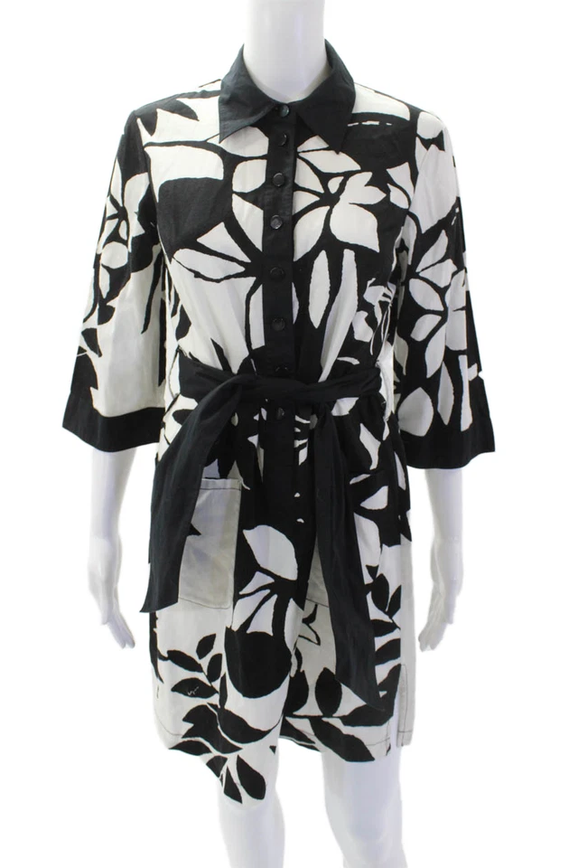 Mini Vestido Negro Catherine Malandrino Mujer Mangas Largas Botón Corbata Cinturón Talla 4 Foto 1 de 4