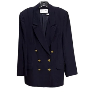 Vintage Navy w Gold Button double breasted Long Blazer SZ 10 Classic Preppy EUC - Picture 1 of 10