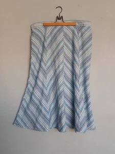 M&S Linen Blend Midi A-Line Chevron Skirt Elastic Waist size 20 - Picture 1 of 6