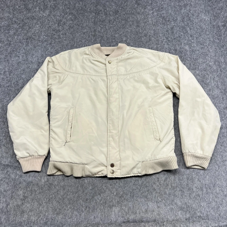 VINTAGE Derby of San Francisco Jacket Mens 42L Beige Paisley Bomber Lining 80s - Image 1 of 4