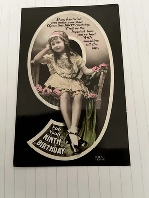 Vintage Ninth Birthday Greeting Card Used Postcard - Image 1 of 2