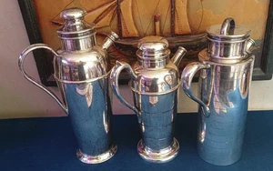 Lot of 3 Vintage Cocktail Shakers, Apollo E.P.C. Viking Plate and Poques, Marked - Picture 1 of 14