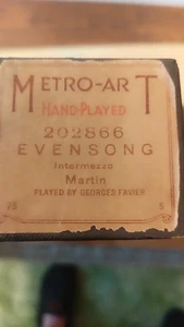 METRO-ART HAND PLAYED PLAYER PIANO ROLL 202866 EVENSONG - Picture 1 of 4