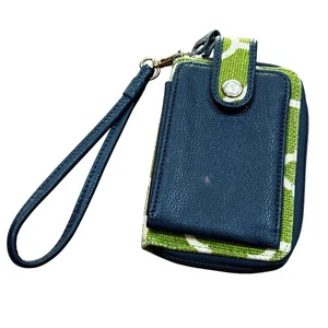 Spartina Leinen & Leder Armband Geldbörse Portemonnaie grün weiß marine blau kleiner MÄNGEL - Bild 1 von 11