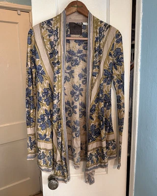 Кардиган Guinevere из льняной хлопковой смеси желтый синий цветочный с длинным рукавом размер маленький - Изображение 1 из 4