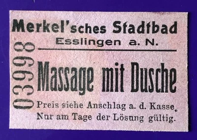 Merkel'sches Stadtbad Esslingen am Neckar Entrittskarte Ticket Billett von 1943 - Bild 1 von 2
