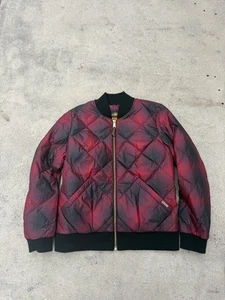 Eddie Bauer Jacket Women’s Large Red Black Plaid 1936 Skyliner Bomber Goose Down - Picture 1 of 5