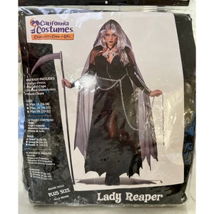 California Costumes Lady Reaper Women’s Plus Halloween Costume w/ Cape & Chain - Picture 1 of 3