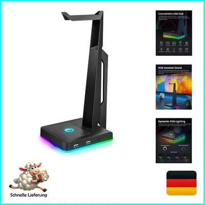 RGB Gaming Headset Ständer mit 2 USB Ports, Game Kopfhörer Halterung für PC, ... - Bild 1 von 4