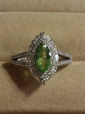 Peridoto 10x5mm, y circonitas simuladas, placa de oro blanco de 14K plata de ley 925, 8 Foto 1 de 4