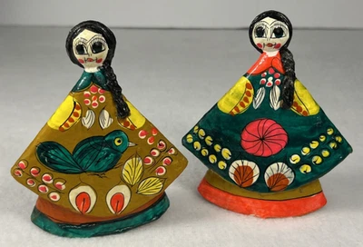 Juego de 2 Muñecas SerMel Señorita Artesanales Arte Popular Mexicano Papel-Maché De Colección 4.5" Foto 1 de 4