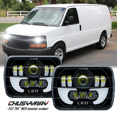 Par de faros LED altos/bajo DRL para camioneta de carga Chevy Express 1500 2500 3500 7x6 5x7 Foto 1 de 4