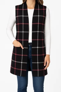 Love Scarlett karierte Cardigan Weste vorne offen schwarz pink Größe M Musteretikett - Bild 1 von 7