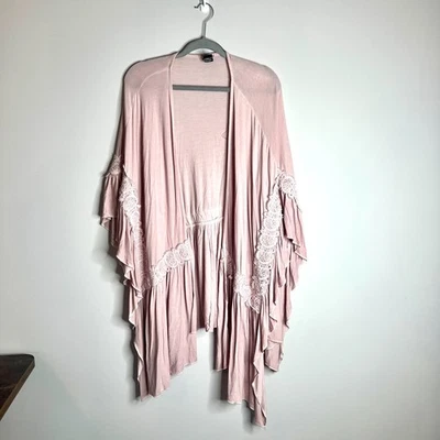 POL Pink Mauve Lace Detail Ruffle Boho Duster Cardigan Shawl Oversized Flowy M/L - Image 1 of 4