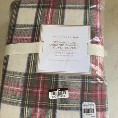 Funda nórdica Pottery Barn Stewart orgánica a cuadros de franela reina completa Navidad nueva con etiquetas Foto 1 de 4
