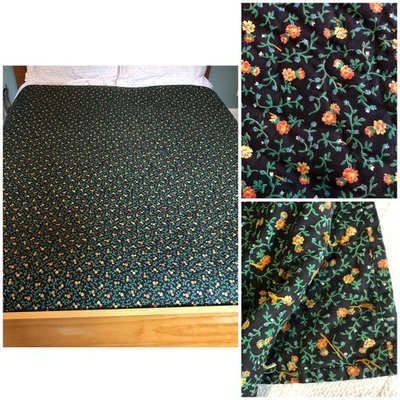 Vintage Hand Tied Comforter Quilt Blanket Floral Black Green Cottagecore 72"x66" - Image 1 of 4