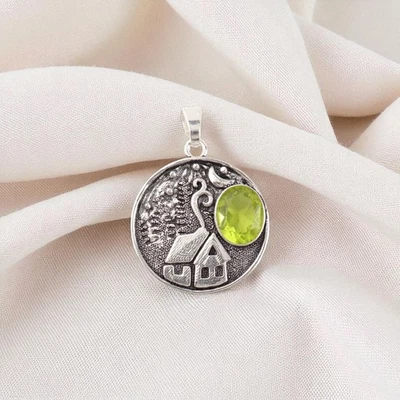 Peridot Gemstone 925 Sterling Silver Handmade Oxidized Jewelry Pendant For Women - Image 1 of 4