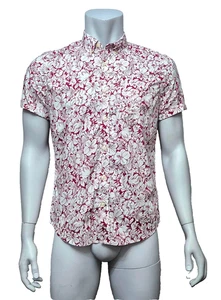 GAP Mens Short Sleeve Shirt Burgundy White Tropical Hibiscus Design Size Small - Picture 1 of 2