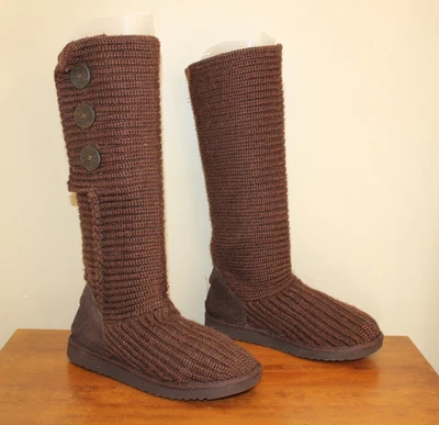 UGG Australia Classic Cardy 针织高筒靴女式 8 棕色 3 纽扣 5819 — 第 1/4 张图片