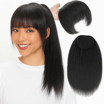 Clip in Bangs Long Yaki Straight Ponytail Wig  African - Bild 1 von 4