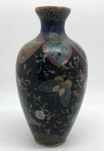 Japanese CLOISONNE Multi-Color 4-3/4" Vase w/ Butterflies & Flowers (RF-FR15) - Picture 1 of 11