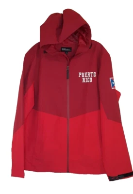 Port Authority Coat Mens Large Red Hooded Jacket Puerto Rico Full Zip Polyester - Image 1 of 4