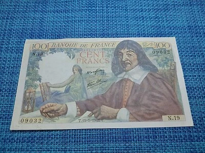 🇫🇷 France 100 francs WWII 15 May 1942 P-94  VF/XF No Holes!  banknote 090724-1 - Image 1 of 4