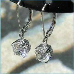 2Ct Round Cut Lab Created Diamond Drop & Dangle Earrings 14K White Gold Plated - Picture 1 of 4