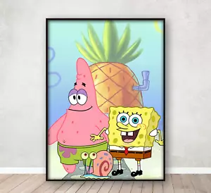SpongeBob Patrick & Gary Poster Kinder Schlafzimmer Wandkunst Druck A4 gerahmt - Bild 1 von 5