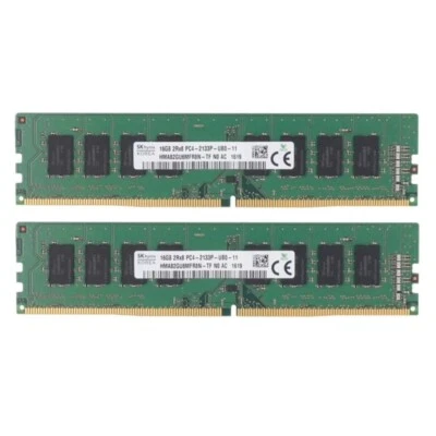 Hynix 32GB 2X16GB DDR4 2133MHz PC4-17000 2RX8 UDIMM Memory Ram HMA82GU6MFR8N-TF - Image 1 of 4