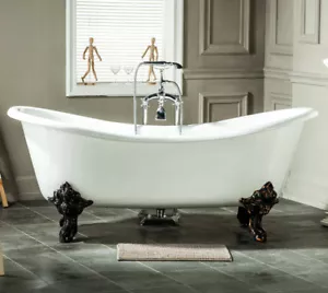 Rotolo Top Doppio Pantofola Ghisa Bagno Gargoyle Piedi Con Rubinetto Fori - Foto 1 di 9