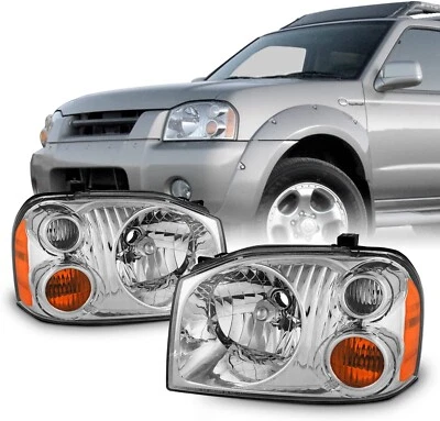 2001-2004 Replacement Chrome Amber Headlight Pair for Frontier With Hi/Lo Bulb - Image 1 of 4