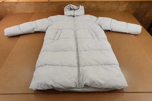 H&M Divided Womens Size Medium Loose Light Gray Hooded Long Puffer Jacket NWT - Picture 1 of 8