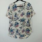 Women's KAILEIGH Creme Floral High Low Short Sleeve Top Size L