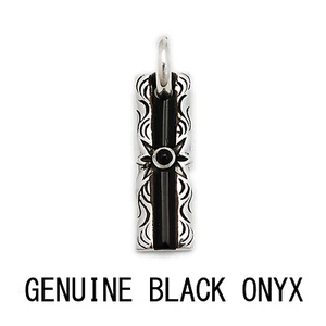 BLACK ONYX ARABESQUE 925 STERLING SILVER GOTHIC BIKER ROCKABILLY PENDANT se-015 - Picture 1 of 3