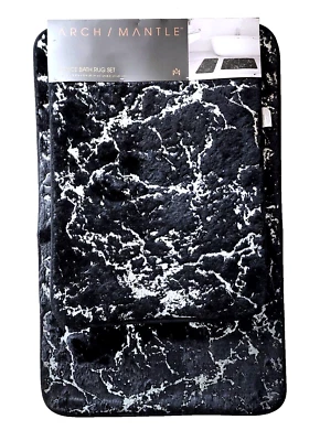 Set Di 2 ARCH MANTLE Nero, Argento Marmo Motivo Poliestere Bagno, Zerbino - Immagine 1 di 4