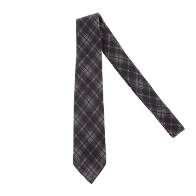 Kiton 全新无标签羊绒/丝绸混纺七折领带深灰色/浅绿色格子 — 第 1/4 张图片