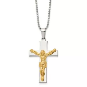 Stainless Steel Yellow Jesus Crucifix Cross Necklace - Picture 1 of 11