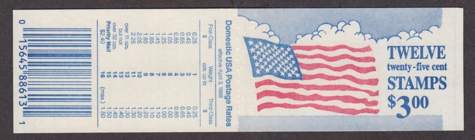 1988 booklet BK161 U. S. Flag 25¢ (2 Sc 2285Ac panes) MNH complete - Image 1 of 2