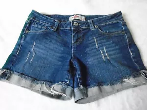 T FIVE Cuffed Low Rise Distressed Denim Blue Jean Shorts Junior Size 5  - Picture 1 of 8