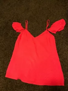 NWT Candie's Cold Shoulder Womens Juniors Shirt Size XS Bright Coral Dark Pink - Picture 1 of 10