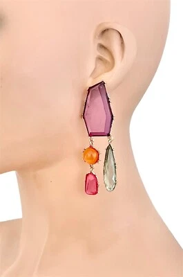 3" Long Fun Fashion Casual Chic Earrings Multicolor Acrylic Crystals Pierced - Image 1 of 2